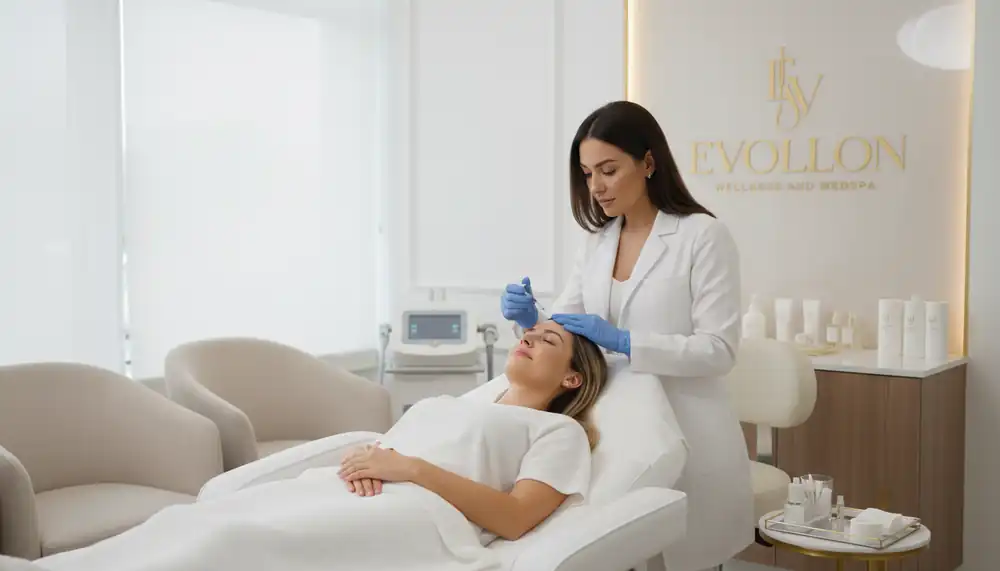 Evollon Med Spa provider attending to a client in a treatment room